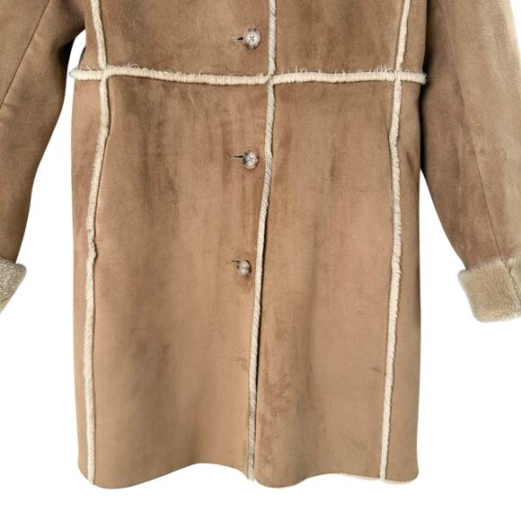 Ann Taylor Faux Suede Shearling Mid-Length Coat Button Front in Tan, Size Small - Picture 5 of 11